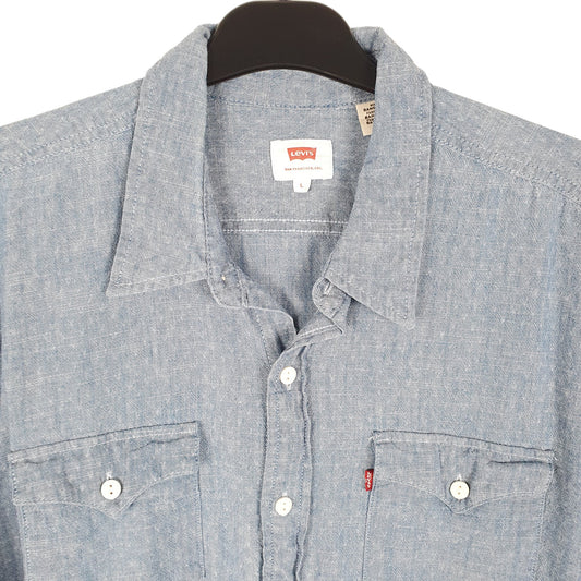 Mens Blue Levis Chambray Work Long Sleeve Shirt