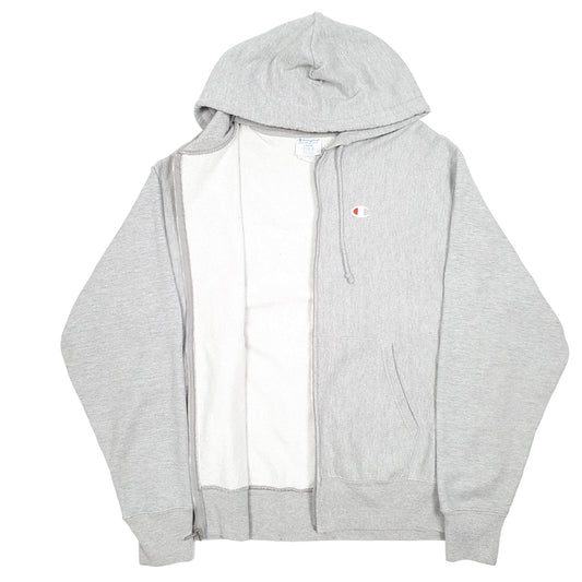 Mens Grey Champion Hoodie Vintage Reverse Weave Full Zip Jumper