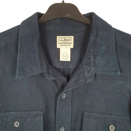 Mens Navy L.L.Bean Tall Chamois Overshirt Shacket Long Sleeve Shirt
