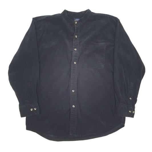Mens Black Cambridge Classics Vintage 90s Corduroy Grandpa Collar Long Sleeve Shirt