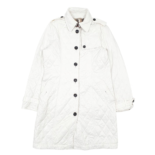 Womens White Burberry Designer Fashion Trench Long Line Coat