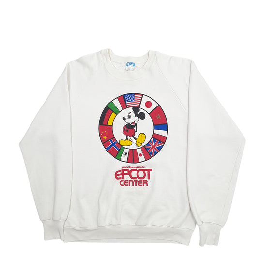Mens White Disney Disney World Mickey Mouse Epcot Center Made In USA Vintage 90's Crewneck Jumper