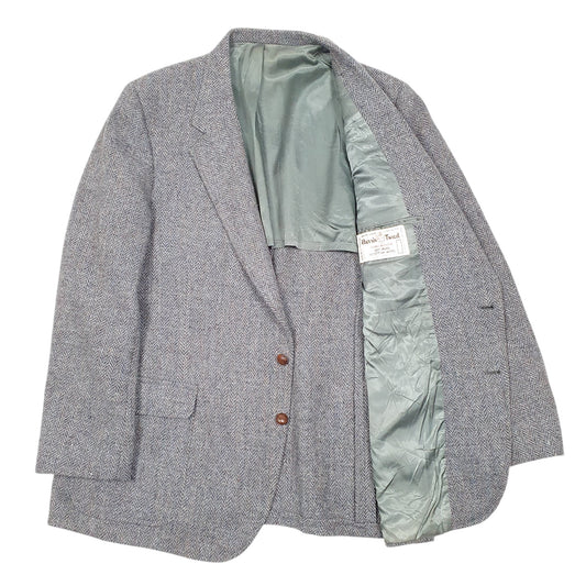 Mens Grey Harris Tweed Vintage Made In USA Barrister Collection Coat