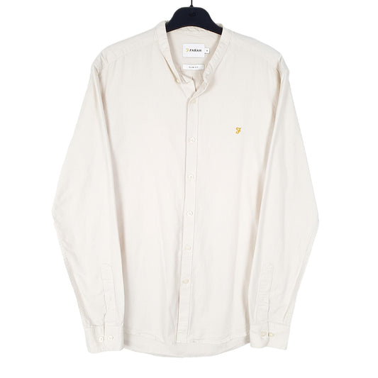 Mens Cream Farah Grandad Collar Long Sleeve Shirt