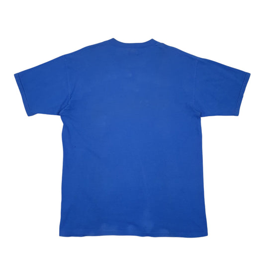 Mens Blue Oneita Single Stitch Vintage 90s Made In USA Short Sleeve T Shirt