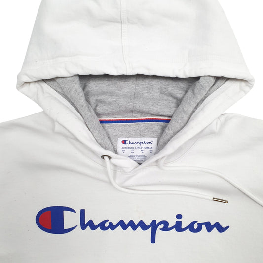Mens White Champion Spellout Hoodie Jumper