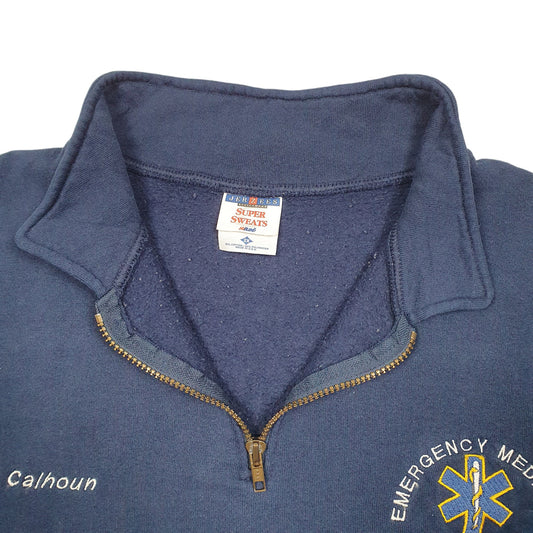 Mens Navy Jerzees Wallowa County Emergency Medical services Made In USA Quarter Zip Jumper