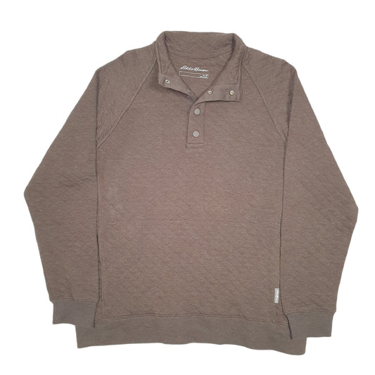 Mens Brown Eddie Bauer Snap Button Popper Quilt Sweat Quarter Zip Jumper
