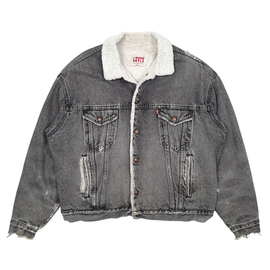 Mens Grey Levis Vintage 80s Sherpa Lined Made In USA Coat