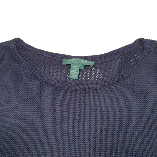 Womens Navy Lauren Ralph Lauren Knit Half Sleeve Crewneck Jumper