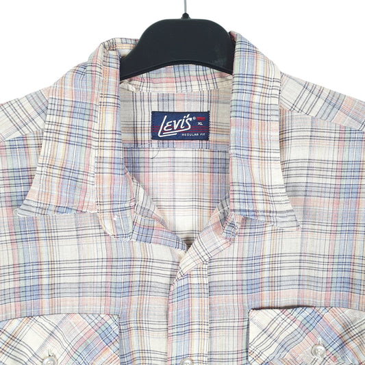 Mens Cream Levis Western Cowboy Vintage Short Sleeve Shirt