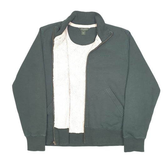 Mens Khaki Eddie Bauer Fleece Lined Sweater Full Zip Jumper