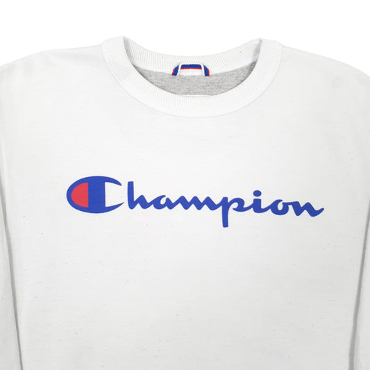 Mens White Champion Spellout Crewneck Jumper