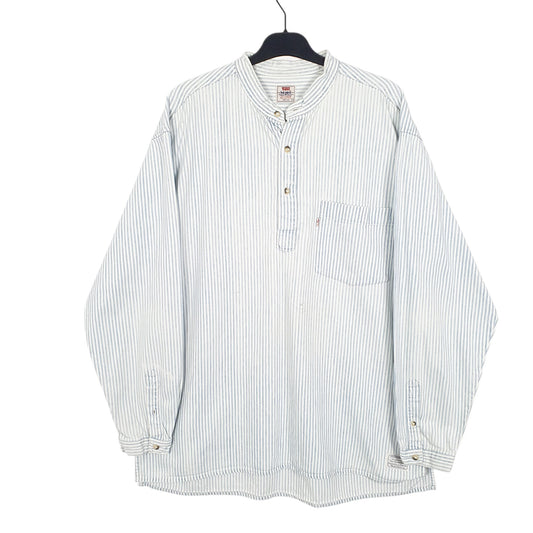 Mens White Levis Vintage Grandad Collar Pop Over Long Sleeve Shirt