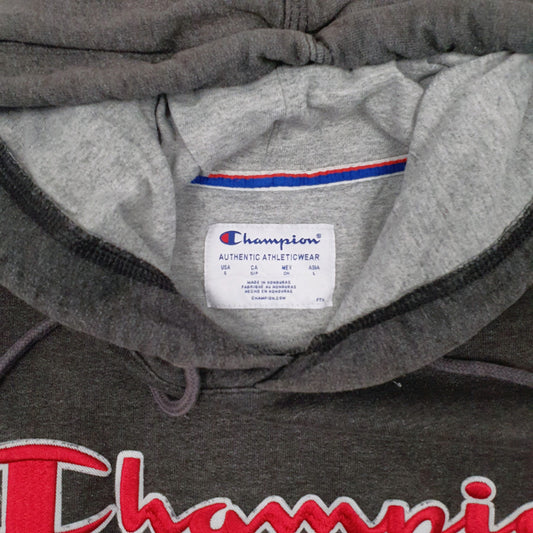 Mens Grey Champion Spellout Hoodie Jumper