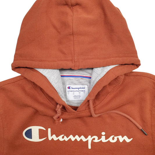 Mens Brown Champion Spellout Hoodie Jumper