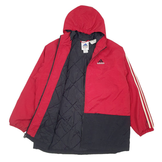 Mens Red Adidas Vintage 90s Spellout Padded Coat