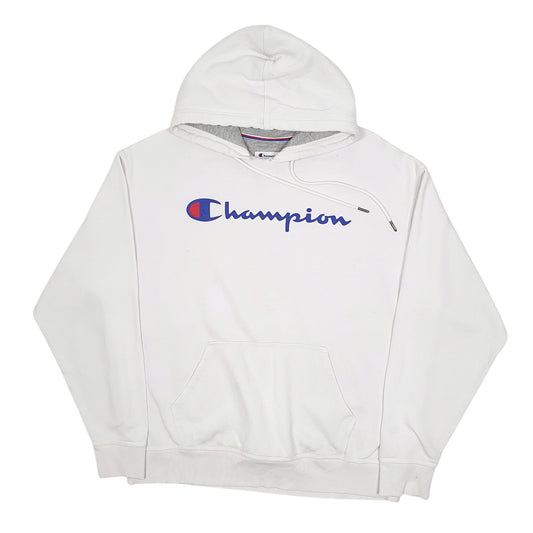 Mens White Champion Spellout Hoodie Jumper