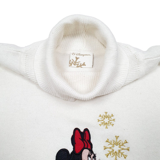 Womens Cream Disney Knit Minnie Mouse Festive Stars Turtleneck Jumper