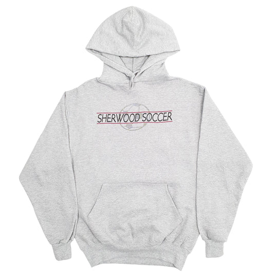 Mens Grey Jerzees Sherwood Soccer Spellout Hoodie Jumper