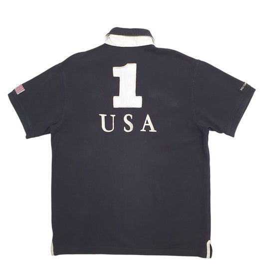 Mens Black Equi-Theme Polo Theme Short Sleeve Polo Shirt