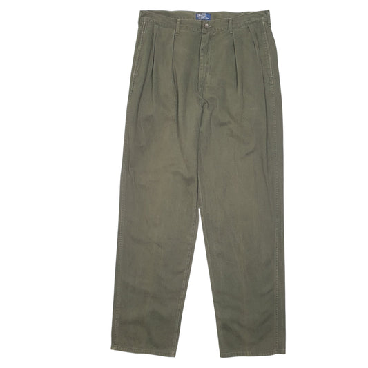 Mens Green Polo Ralph Lauren Vintage 80s Made In USA Double Pleated Chino Trousers