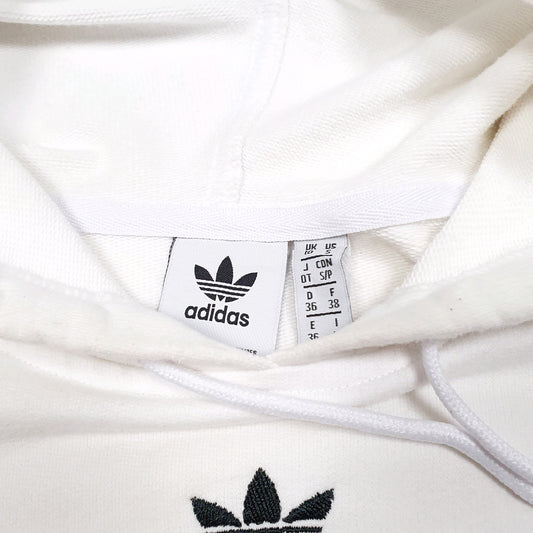 Womens White Adidas Cropped Hoodie Jumper