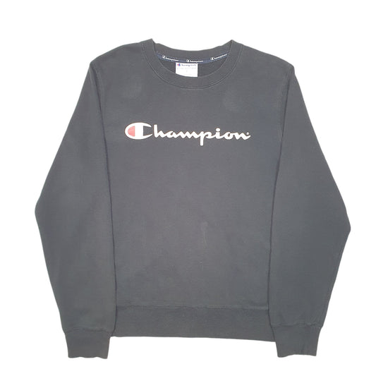 Mens Black Champion Script Crewneck Jumper