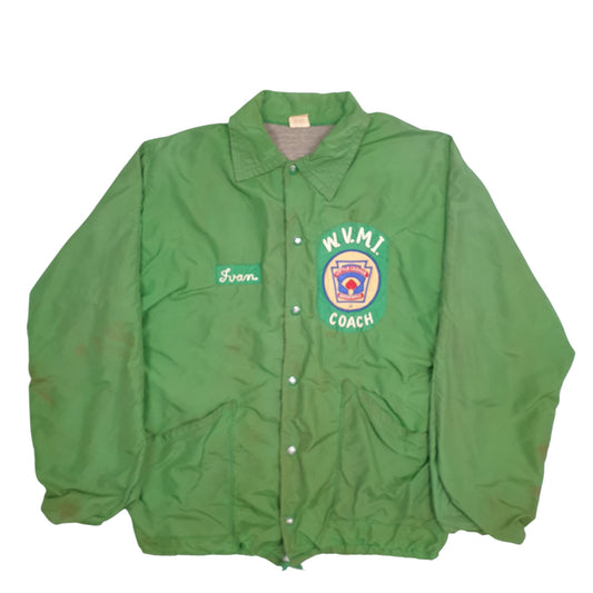Mens Green Russell Athletic Made In USA Vintage Little League Baseball Coat