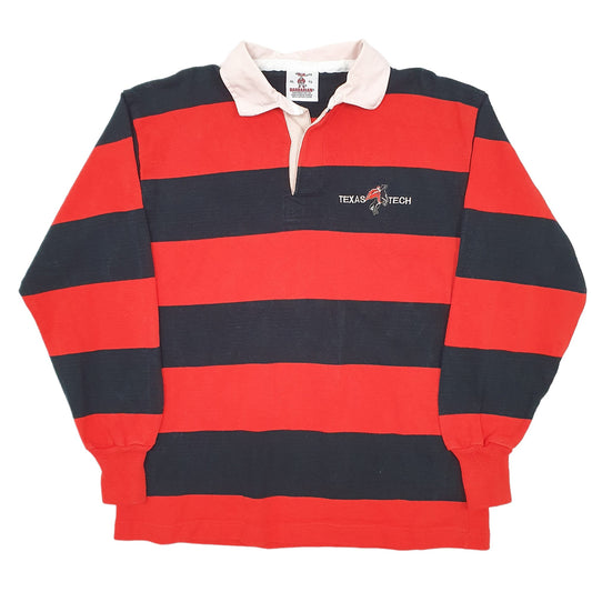 Mens Red Barbarian Rugby Texas Tech Long Sleeve Polo Shirt