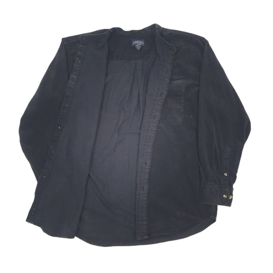 Mens Black Cambridge Classics Vintage 90s Corduroy Grandpa Collar Long Sleeve Shirt