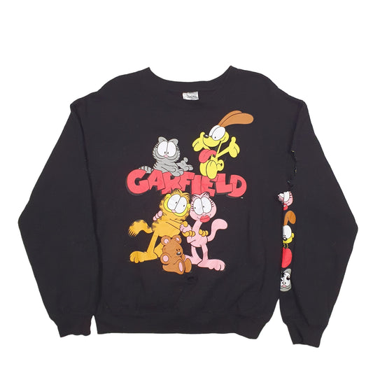 Womens Black Garfield Spellout Garfield Cartoon Crewneck Jumper
