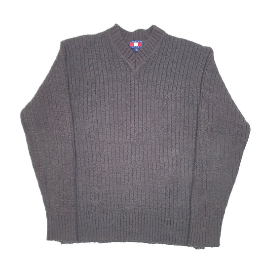 Mens Grey Brubaker Knit Cable Rib V Neck Jumper