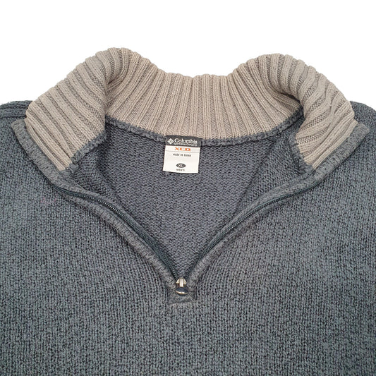 Mens Grey Columbia Sportswear Knit Hiking Camping Outdoors Quarter Zip Jumper