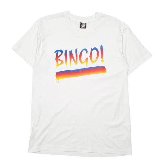 Mens White Screen Stars Single Stitch Vintage 90s Bingo! Made In USA Short Sleeve T Shirt