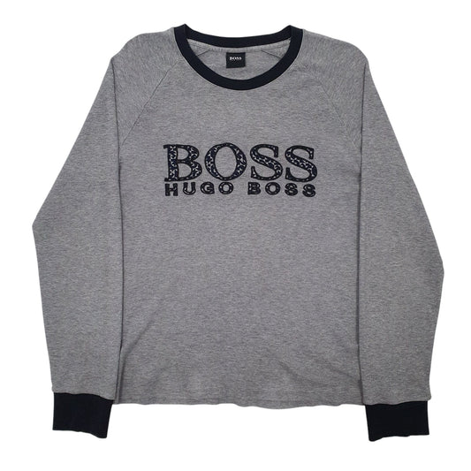 Mens Grey Hugo Boss Spellout Long Sleeve T Shirt