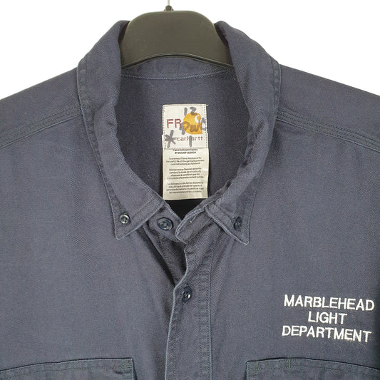 Mens Navy Carhartt Flame Resistant Marble head Workwear Long Sleeve Shirt