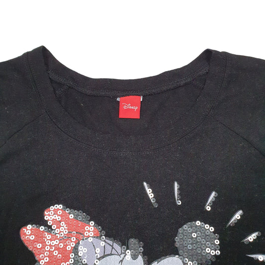 Womens Black Disney Mickey Mouse Minnie Sequined Raglan Crewneck Jumper