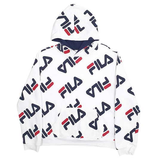 Mens White Fila Spellout Hoodie Jumper