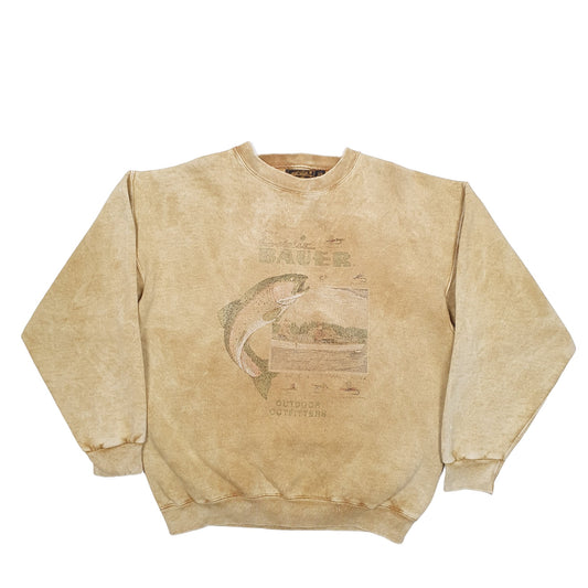 Mens Beige Eddie Bauer Vintage 80's Fishing Made In USA Crewneck Jumper