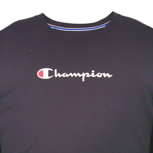 Mens Black Champion Spellout Crewneck Jumper