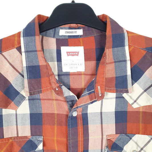 Mens Orange Levis Western Pearl Snap Cowboy Short Sleeve Shirt