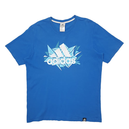 Mens Blue Adidas Spellout Short Sleeve T Shirt