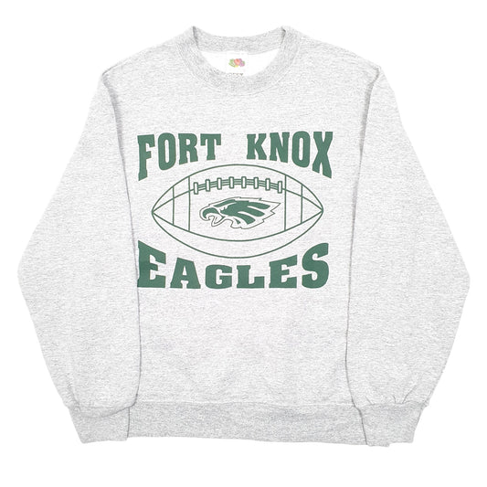 Mens Grey Fruit Of The Loom Fort Knox Eagles Football USA Spellout Crewneck Jumper