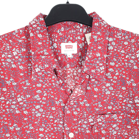 Mens Red Levis Floral Print Hawaiian Short Sleeve Shirt