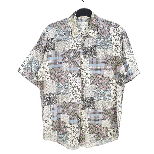 Mens Cream Green Glass Members Only Floral Short Sleeve Shirt