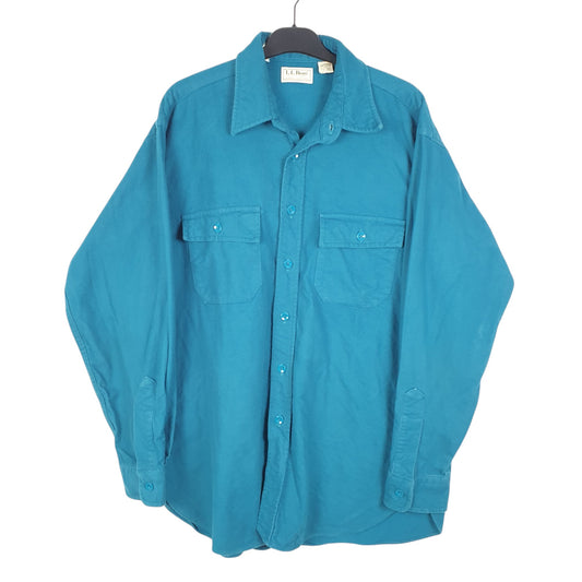 Mens Turquoise L.L.Bean Vintage Chamois Overshirt Made In USA Long Sleeve Shirt