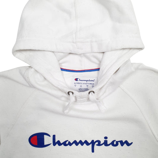 Mens White Champion Spellout Hoodie Jumper