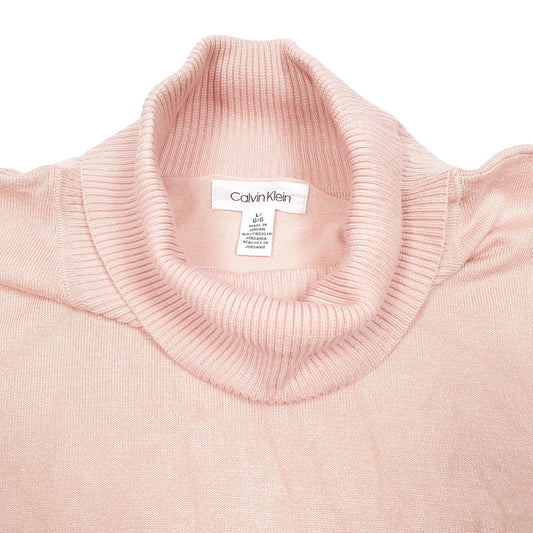 Womens Pink Calvin Klein Knit Turtleneck Roll Stripe Crewneck Jumper