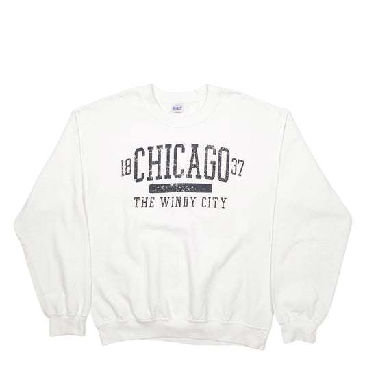 Mens White Gildan Chicago Spellout Crewneck Jumper